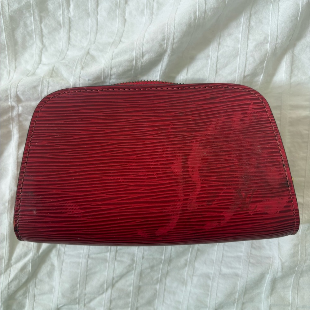 Authentic Louis Vuitton Vintage Red Epi Leather Zip Pouch / Cosmetic Bag